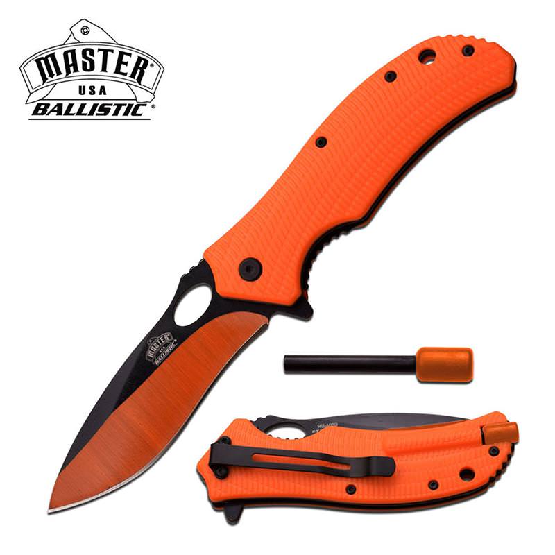 Ballistic Orange Rescue Spring Assist Knife With Fire Starter - Tophatter's Guns'N'Weapons Store Collectible Weapons - Tophatter Daily Deals