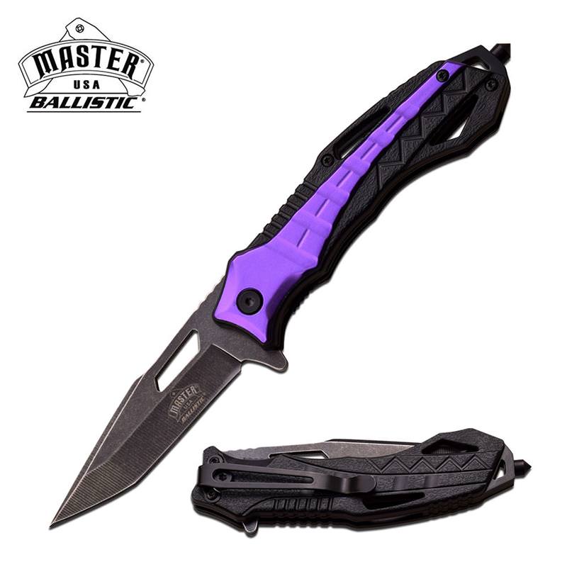 3.25" Stone Blade Tanto Purple Black Glass Breaker Spring Assist Knife - Tophatter's Guns'N'Weapons Store Collectible Weapons - Tophatter Daily Deals