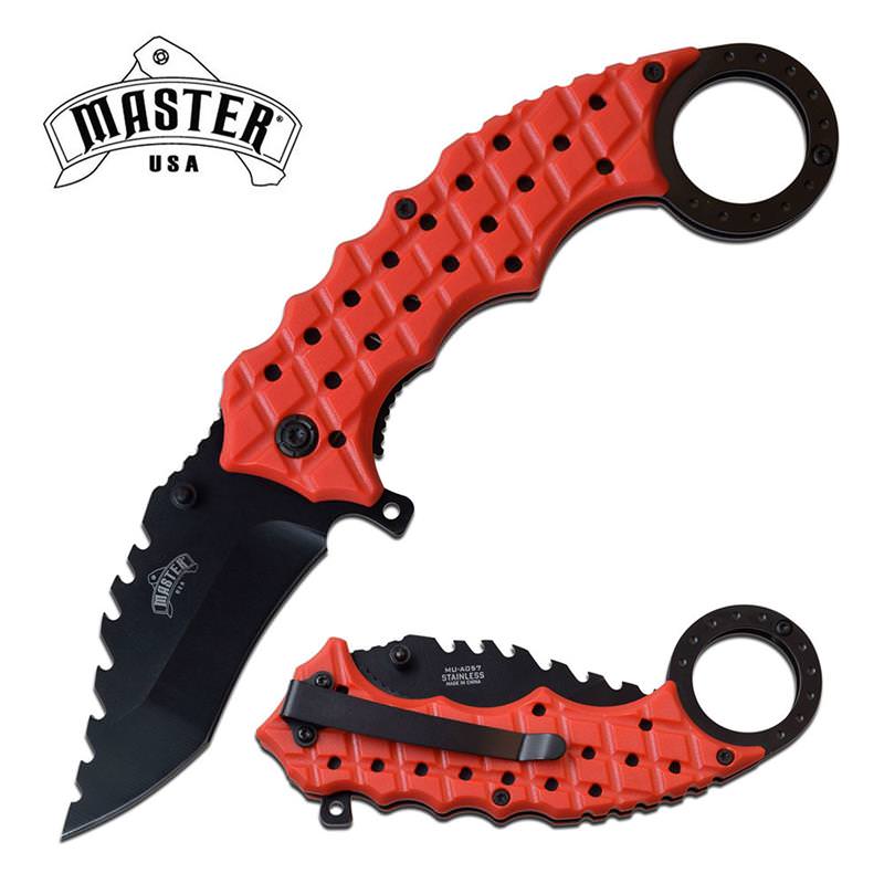 Red Karambit Reverse Sawblade Spring Assisted Folding Pocket Knife Collectible Weapons - Tophatter Daily Deals