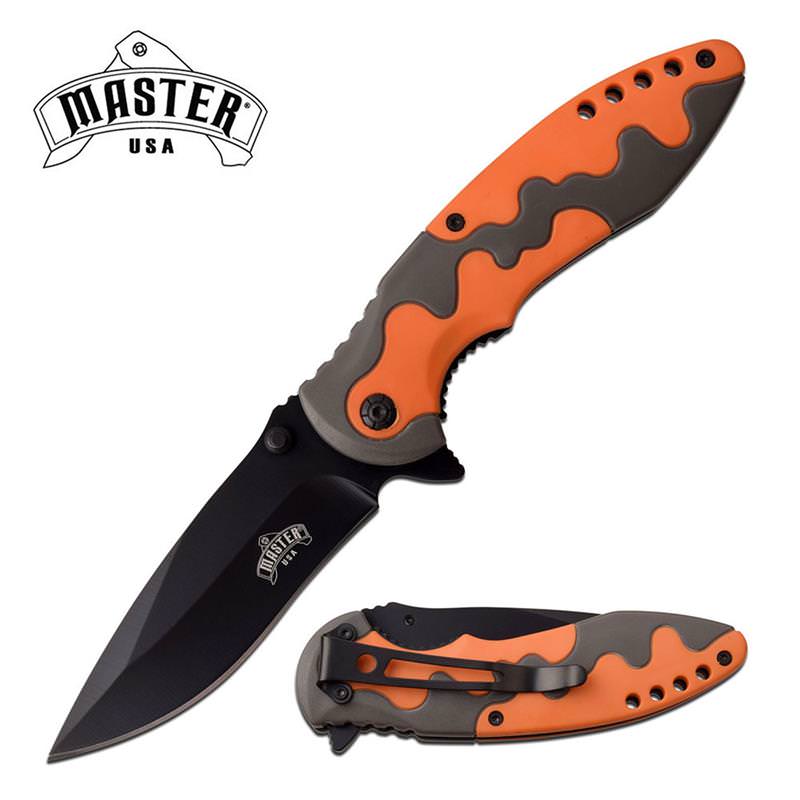 Tactical Black Blade EDC Gray Orange Rubber Handle Spring Assist Knife - Tophatter's Guns'N'Weapons Store Collectible Weapons - Tophatter Daily Deals