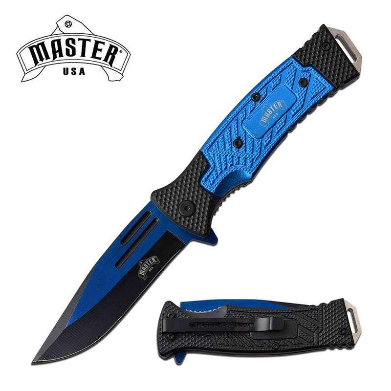 Blue Black Tactical EDC Blade Heavy Duty Spring Assist Knife Collectible Weapons - Tophatter Daily Deals