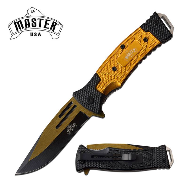 Gold Black Tactical EDC Blade Heavy Duty Spring Assist Knife - Tophatter's Inc. Weapons Store Online Collectible Weapons - Tophatter Daily Deals
