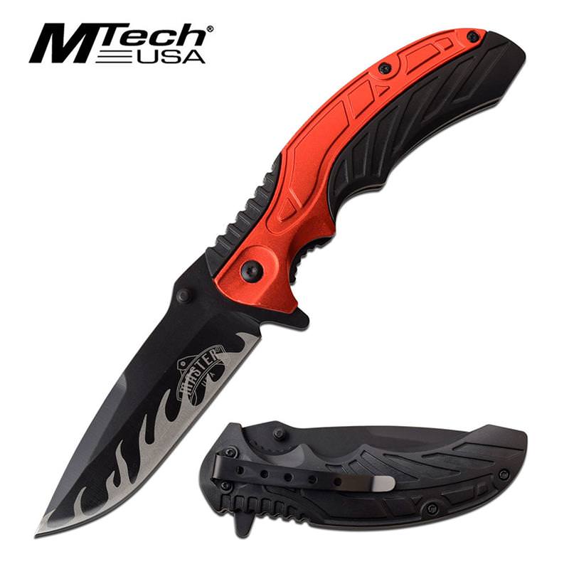 3.75" Black Flame Blade Red Tactical EDC Spring Assist Knife - Tophatter's Guns'N'Weapons Store Collectible Weapons - Tophatter Daily Deals