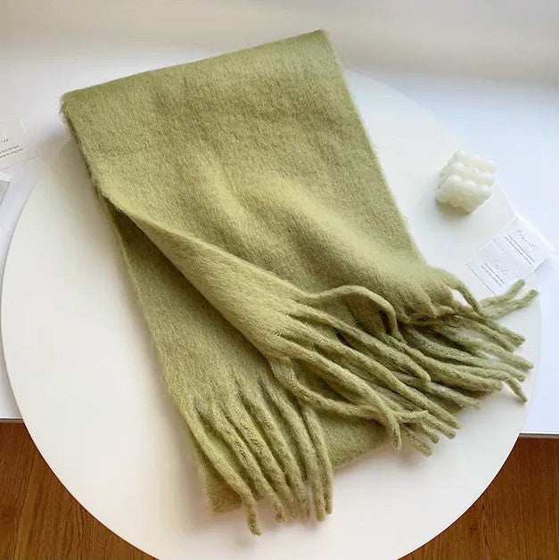 Oversized Women Scarf - Long Fringed Fluffy Wool Winter MUSTARD GREEN - Tophatter Daily Deals