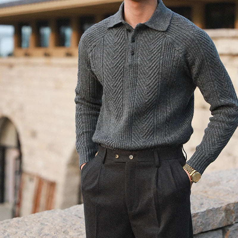Warm Refined Men's Polo Sweater - Relaxed Cut, Knit, Winter - Tophatter Daily Deals