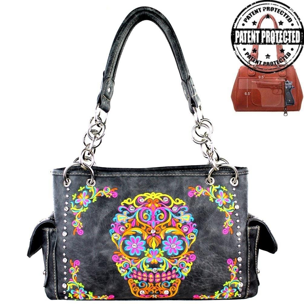 Montana West® Gray Bling Sugar Skull Concealed Carry Purse Handgun Purses - Tophatter Daily Deals