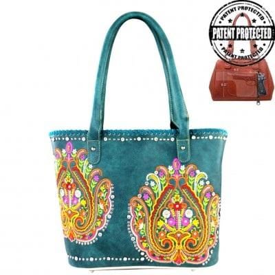 Montana West® Multi Color Concealed Carry Purse Embroidered Collection Firearm Handbag TURQUOISE Handgun Purses - Tophatter Daily Deals