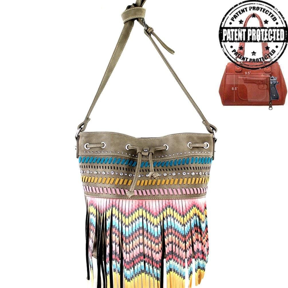 Montana West® Fringe Collection Concealed Carry Purse Cross Body Firearm Shoulder Bag KHAKI Handgun Purses - Tophatter Daily Deals