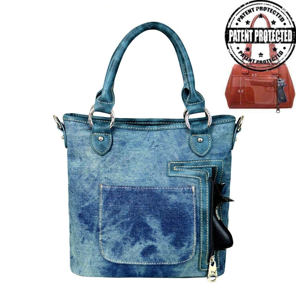 Montana West® Denim Concealed Handgun Purse /Crossbody Messenger Firearm Handbag Wallet Set Handgun Purses - Tophatter Daily Deals