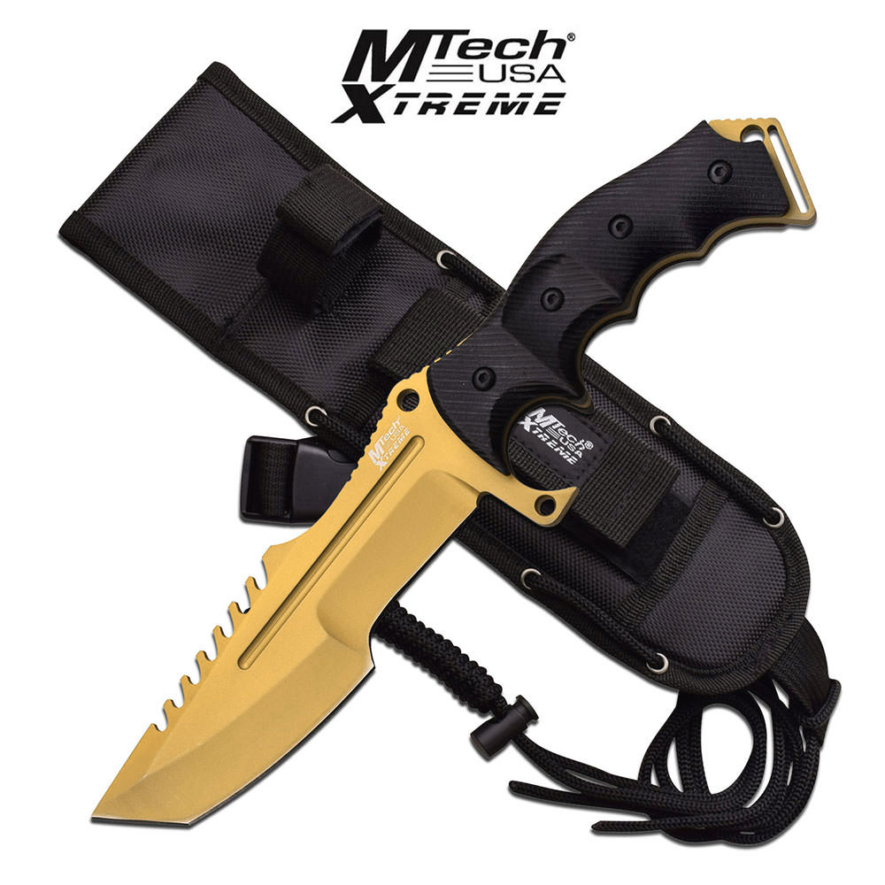 Gold MTech Xtreme 5mm Thick Blade Hunting Tactical Military Knife Fixed Blade - Tophatter's Guns'N'Weapons Store Collectible Weapons - Tophatter Daily Deals