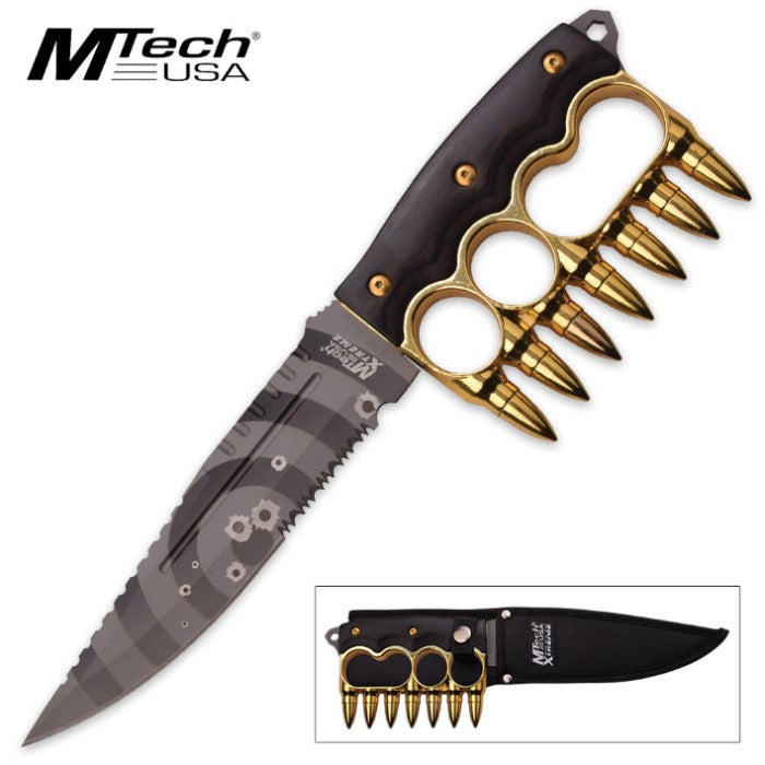 MTech USA XTREME Fixed Blade Bullet Knuckle Trench Knife 11.8" - Gold Knife-Fixed - Tophatter Daily Deals