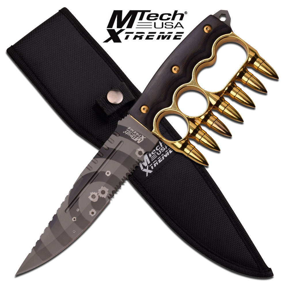 MTech USA XTREME Fixed Blade Bullet Knuckle Trench Knife 11.8" - Gold Knife-Fixed - Tophatter Daily Deals