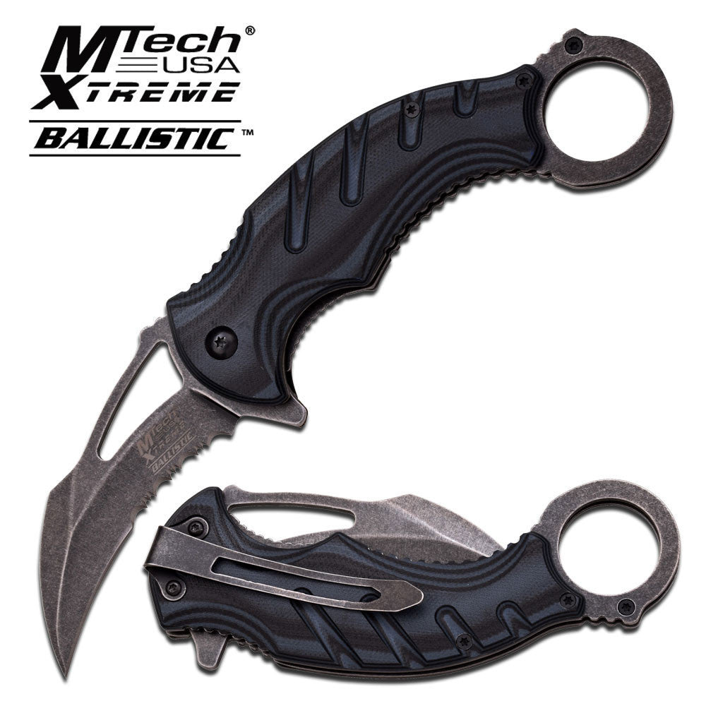 Karambit Claw Spring Assisted Folding Knife Stonewash Serr - Grey G10 Knife-Assist - Tophatter Daily Deals
