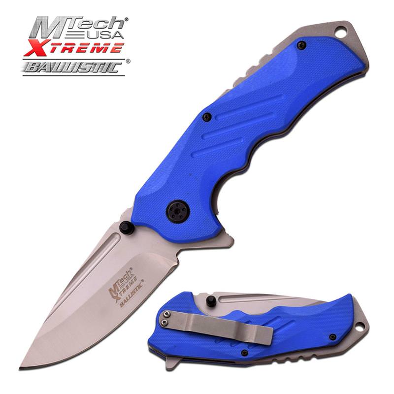 Mtech Silver Blade Blue G10 Tactical Utility Spring-Assist Folding Knife Collectible Weapons - Tophatter Daily Deals