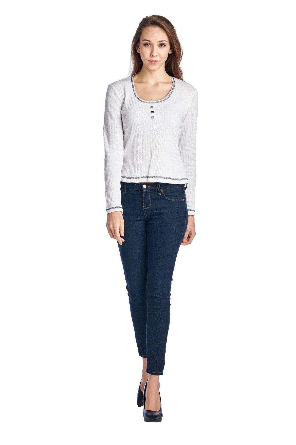 Women's Button Detail Long Sleeve Top Tops - Tophatter Daily Deals