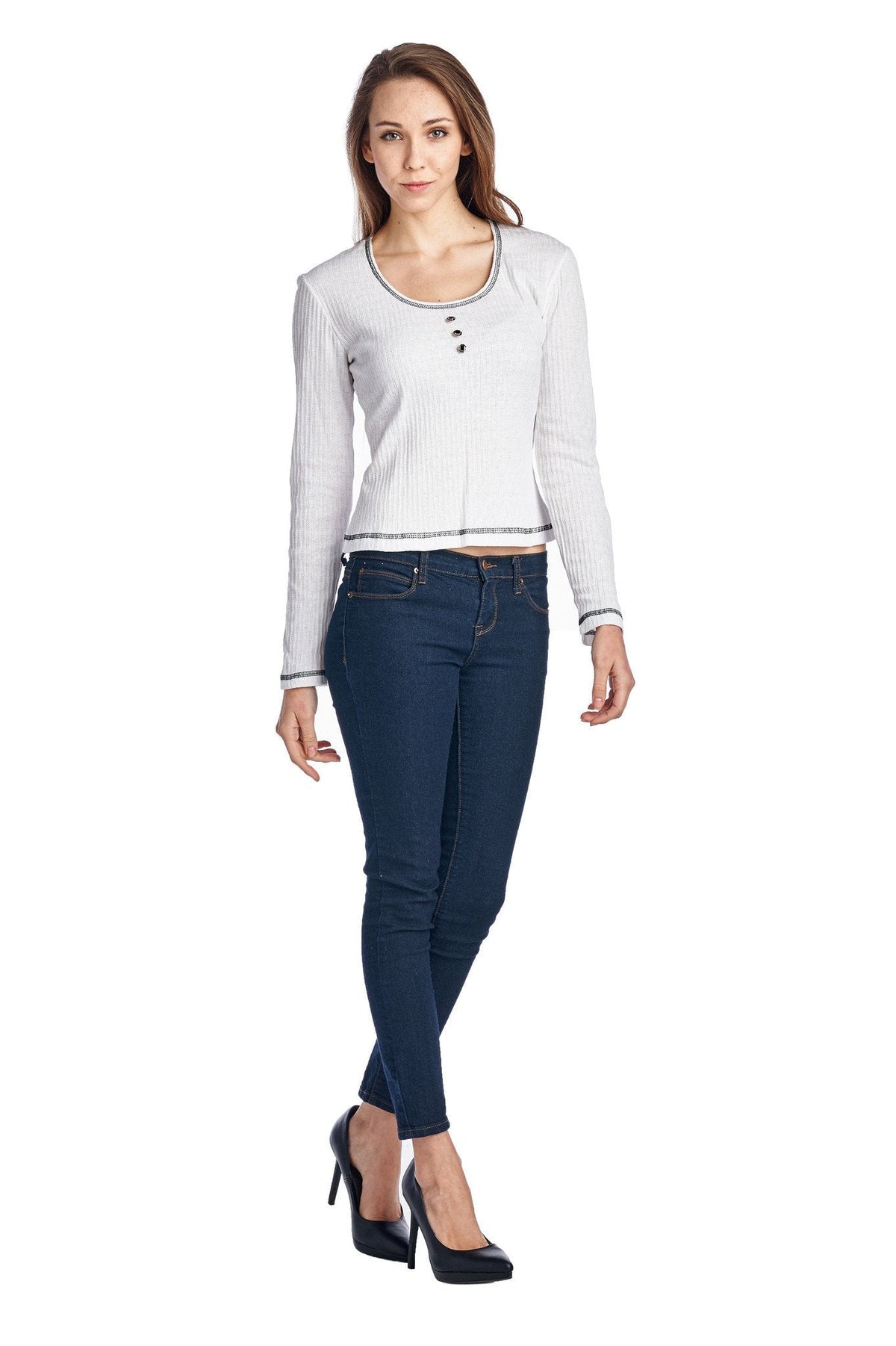 Women's Button Detail Long Sleeve Top Tops - Tophatter Daily Deals
