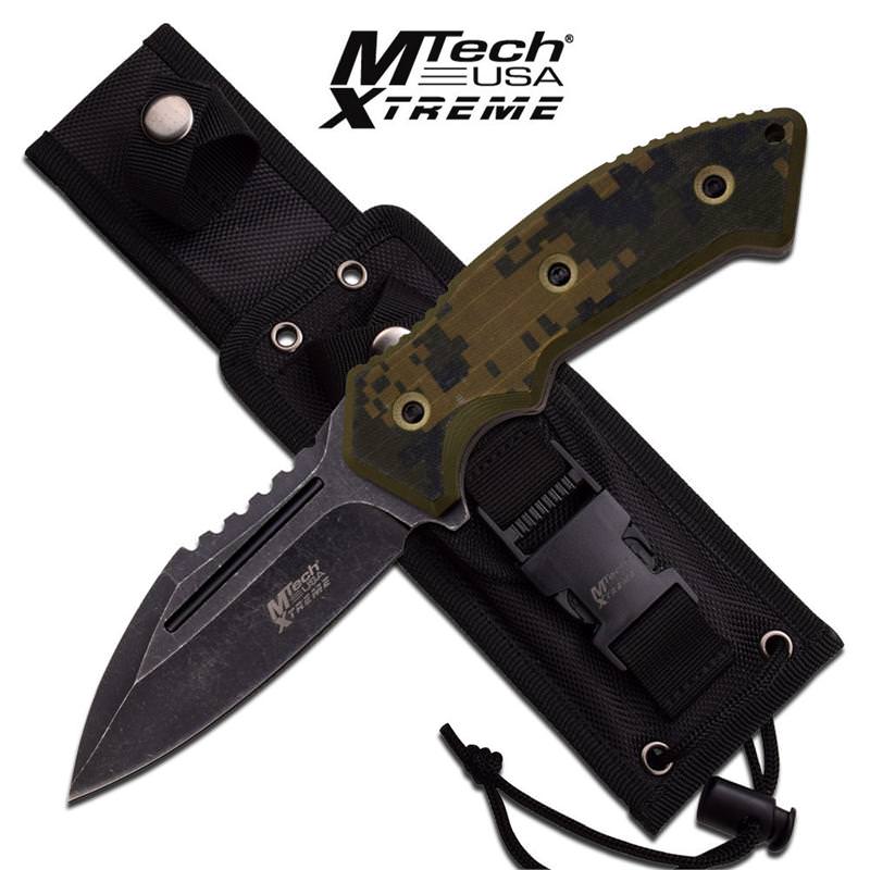 M-Tech Xtreme Scout Master Camo G-10 Fixed Blade Knife - Black Stonewash - TOPHATTER'S ARMORY DEALS Collectible Weapons - Tophatter Daily Deals