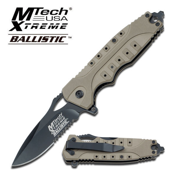 Tactical Assisted Opening Knife With Tan G10 Handle - TOPHATTER'S ARMORY DEALS Collectible Weapons - Tophatter Daily Deals