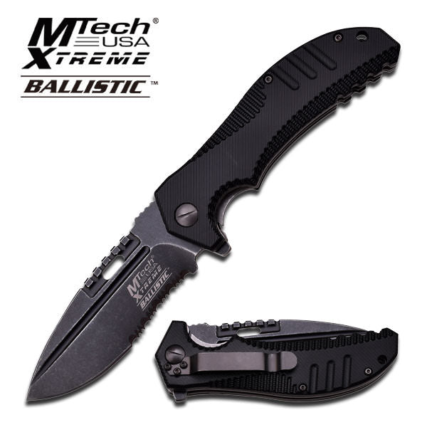 Mtech Heavy Serrated Blade Tactical Black Spring Assisted Folding Knife - TOPHATTER'S ARMORY DEALS Collectible Weapons - Tophatter Daily Deals