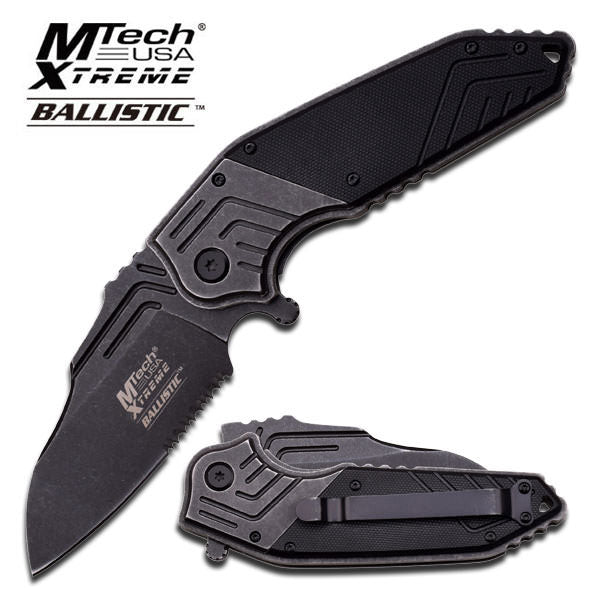 M-Tech Xtreme Ballistic Mammoth Black G10 Spring Assisted Knife Serrated - TOPHATTER'S ARMORY DEALS Collectible Weapons - Tophatter Daily Deals