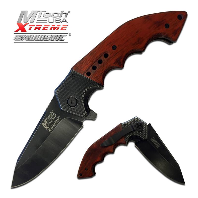 Mtech Heavy Tactical Spring Assist Knife With Brown Handle - Tophatter's Guns'N'Weapons Store - FREE SHIPPING Collectible Weapons - Tophatter Daily Deals