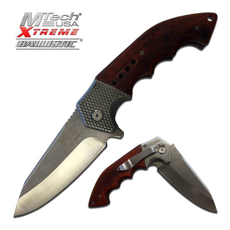 Mtech Heavy Tactical Spring Assist Knife With Brown Pakkawood Handle - Tophatter's Guns'N'Weapons Store - FREE SHIPPING Collectible Weapons - Tophatter Daily Deals