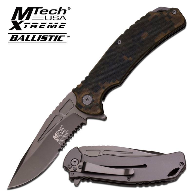 Knap Green Camo Spring Assisted Knife - Gray Serrated - TOPHATTER'S ARMORY DEALS Collectible Weapons - Tophatter Daily Deals