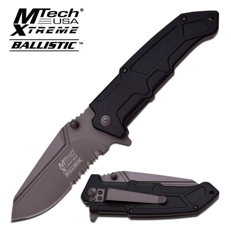 Boa Black Spring Assisted Knife - Gray Serrated - Tophatter's Guns'N'Weapons Store Collectible Weapons - Tophatter Daily Deals