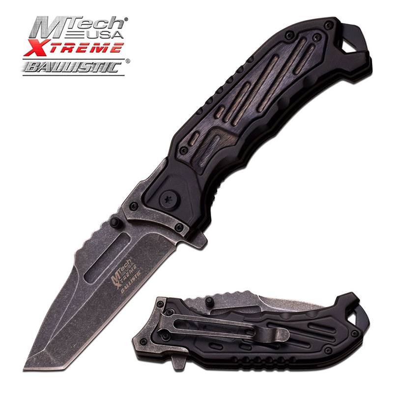 Mtech Xtreme Ballistic Assisted Combat Tanto Pocket Knife Grey Pakkawood - TOPHATTER'S ARMORY DEALS Collectible Weapons - Tophatter Daily Deals