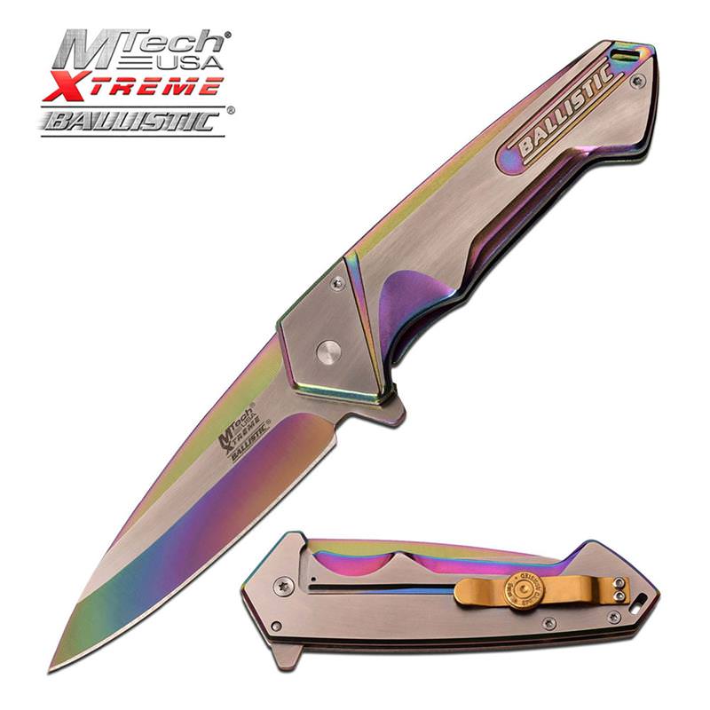 4.75 Inch MTech Xtreme Rainbow Spring Assisted Opening Knife Collectible Weapons - Tophatter Daily Deals