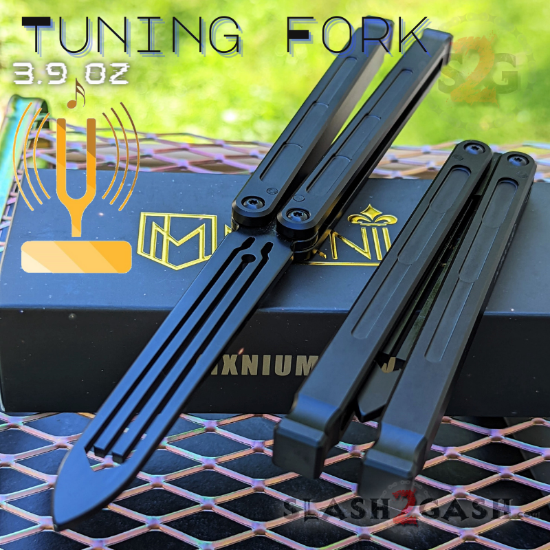 MXNIUM Channel Balisong Swordfish Butterfly Knife w/ Tuning Fork - DING Black - w Inked TRAINER Knife-Balisong - Tophatter Daily Deals