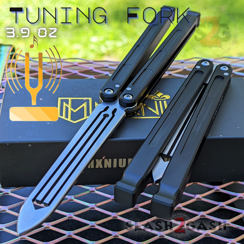 MXNIUM Channel Balisong Swordfish Butterfly Knife w/ Tuning Fork - DING Black - w Silver TRAINER Knife-Balisong - Tophatter Daily Deals