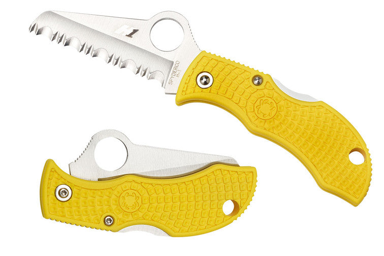 Spyderco Manbug Salt - Yellow FRN Handle - Sheepfoot H1 Serrated Blade - MYLS Folding Knives - Tophatter Daily Deals