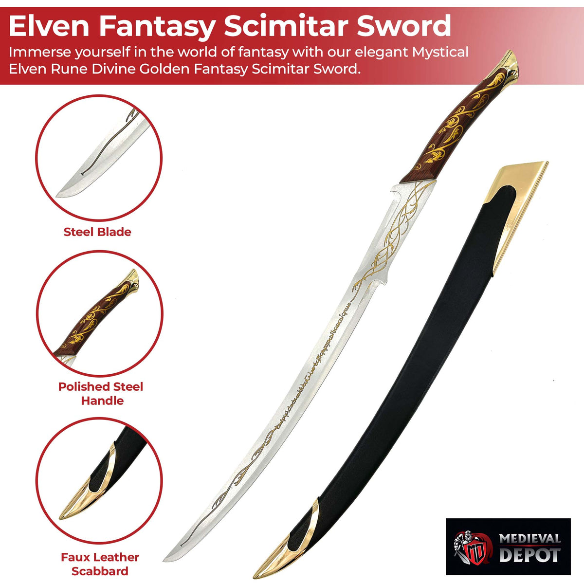 Mystical Elven Fantasy Scimitar Sword Replica swords - Tophatter Daily Deals