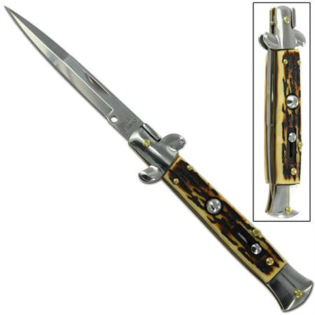 10" Grande Italian Milano Stiletto Classic Automatic Knife - Silver Stag Knife-Auto - Tophatter Daily Deals