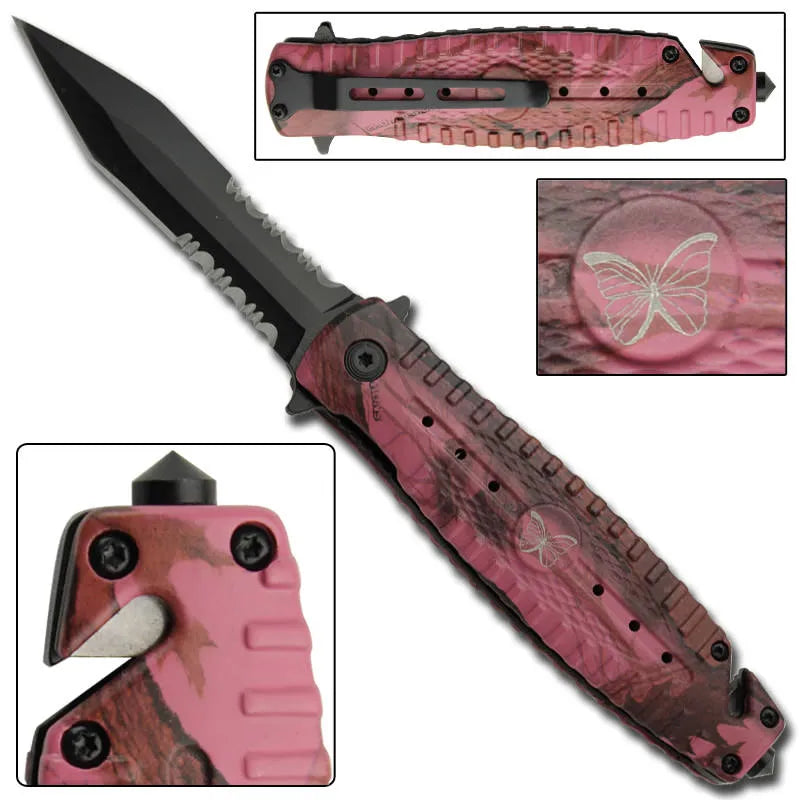 Magenta Mist Spring Assist Tactical Rescue Knife - Tophatter Daily Deals