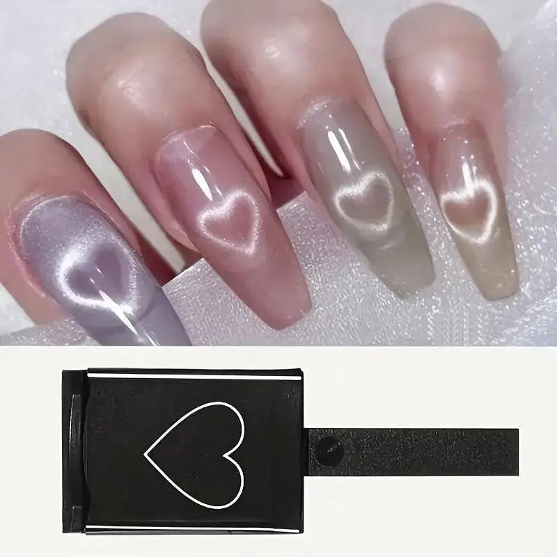Magnetic Cat Eye Nail Polish Gel with Heart & Wave Patterns - Strong Square Magnet, Scent-Free Manicure Tool for Hands, Feet & Nails - Tophatter Daily Deals