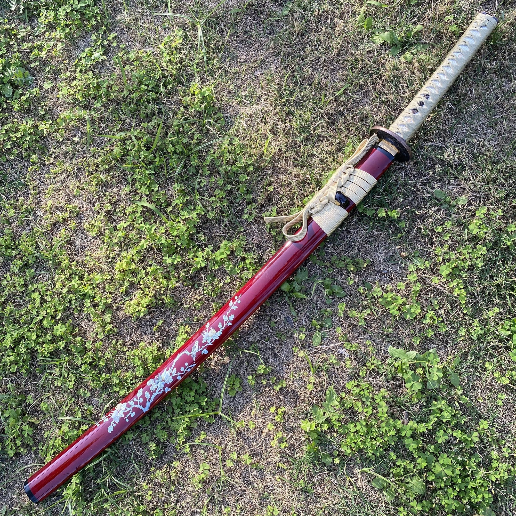 Traditional Japanese Katana Magpie Playing With Plum Blossoms - Tophatter Daily Deals