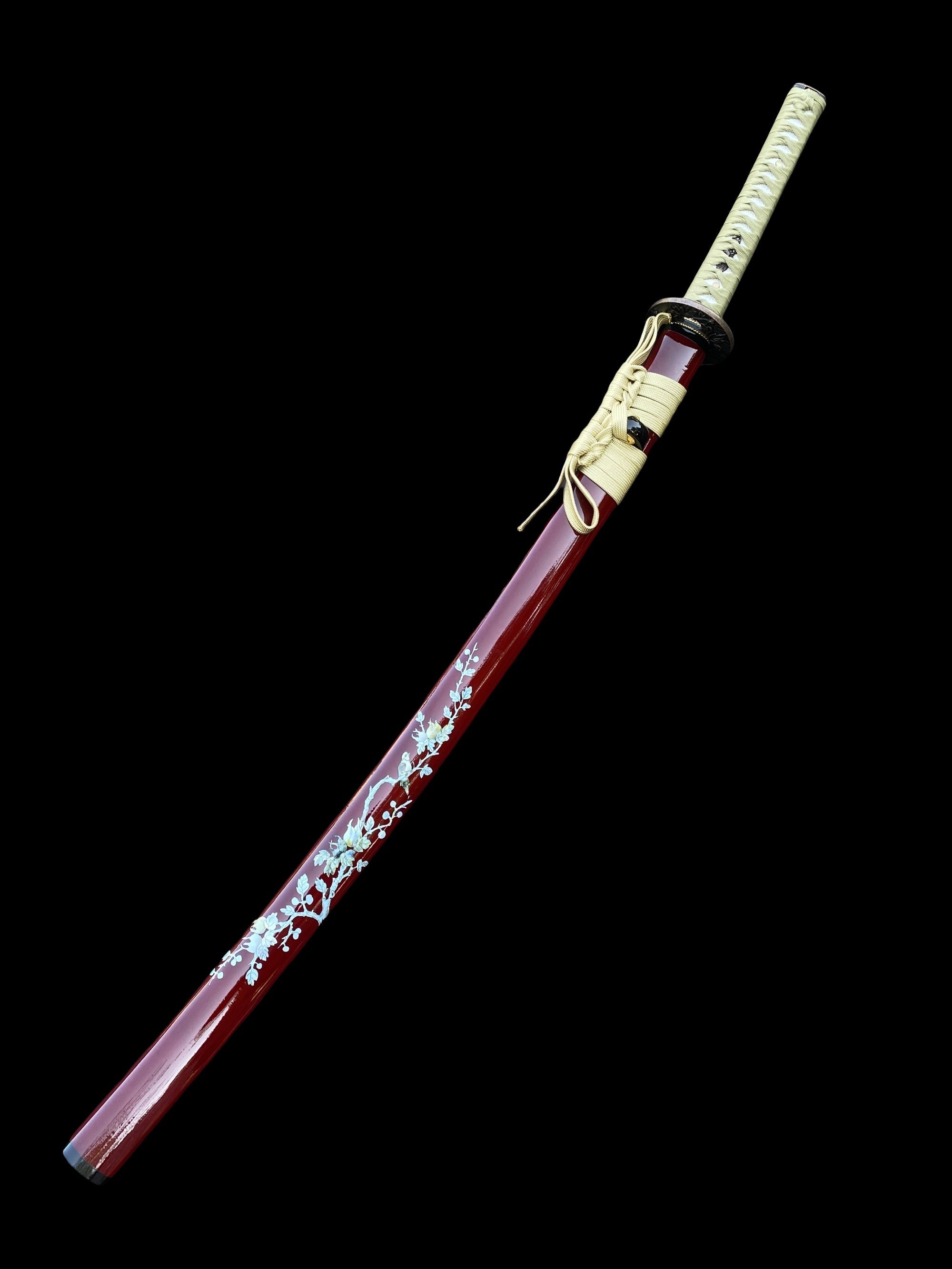 Traditional Japanese Katana Magpie Playing With Plum Blossoms - Tophatter Daily Deals