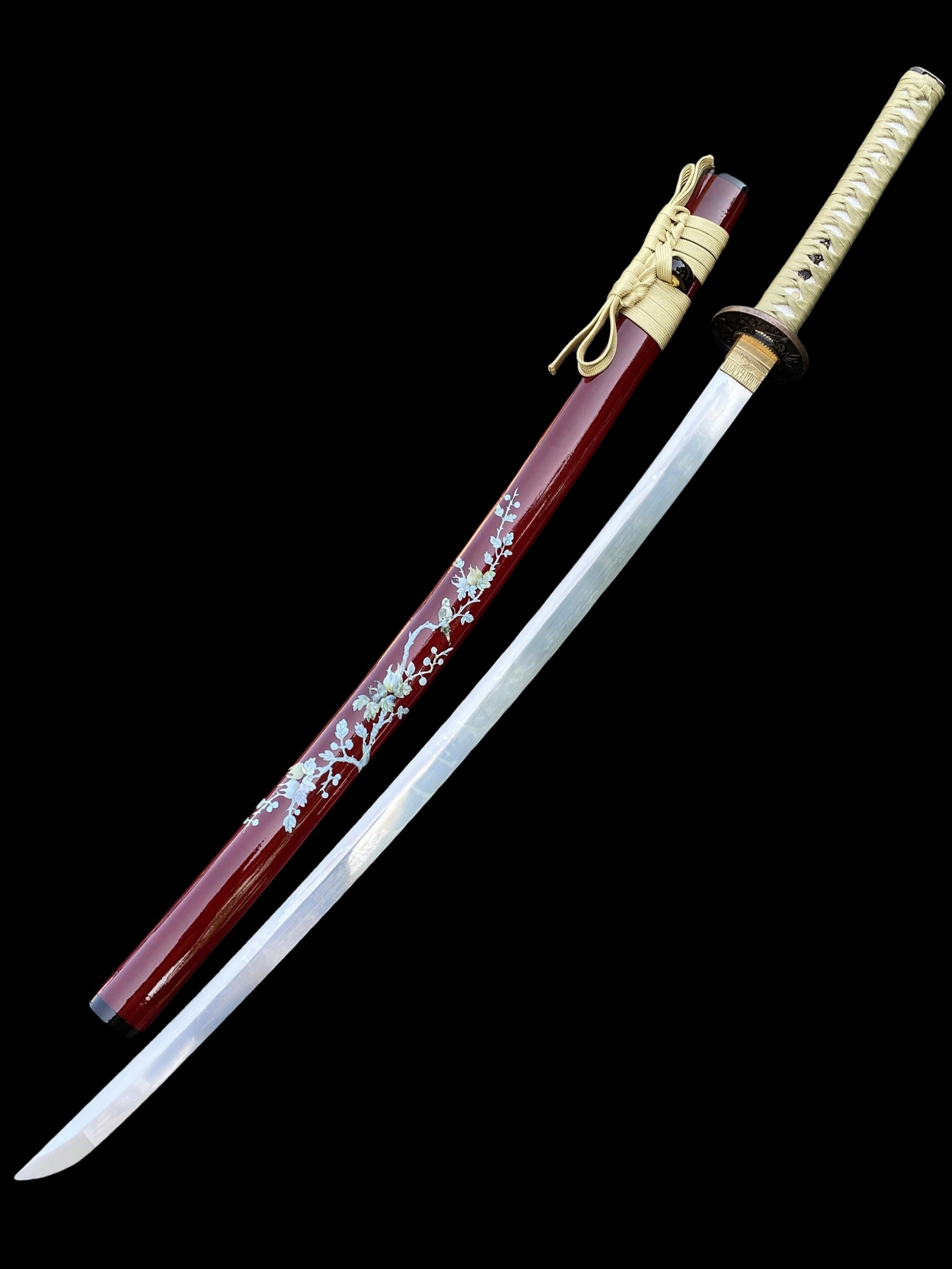 Traditional Japanese Katana Magpie Playing With Plum Blossoms - Tophatter Daily Deals