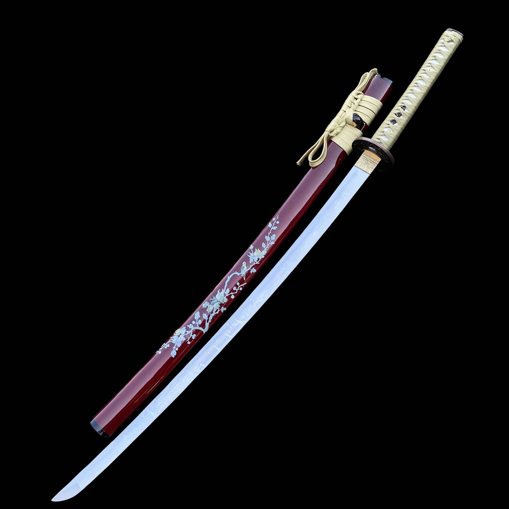 Traditional Japanese Katana Magpie Playing With Plum Blossoms - Tophatter Daily Deals