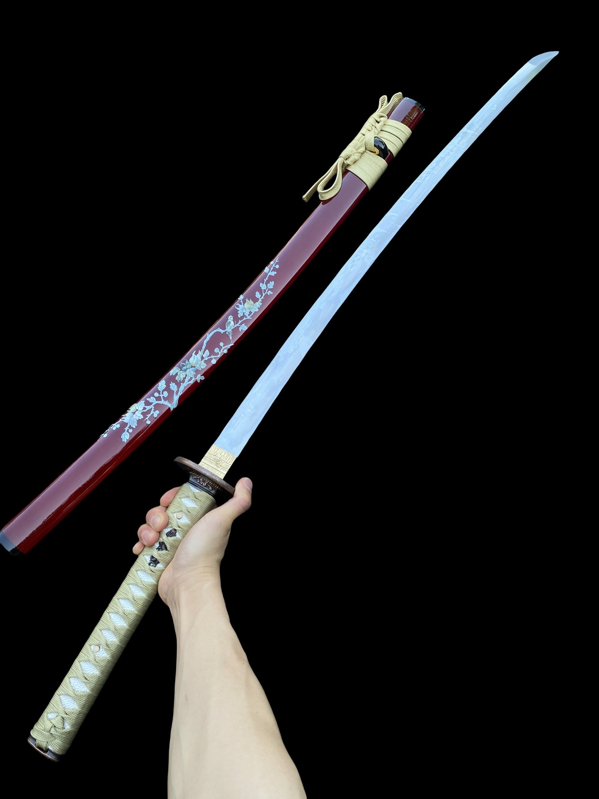 Traditional Japanese Katana Magpie Playing With Plum Blossoms - Tophatter Daily Deals