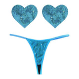 Mahi Mahi Blue Sequin G-String and Heart Pastie Set > Clothes > Pasties - Tophatter Daily Deals