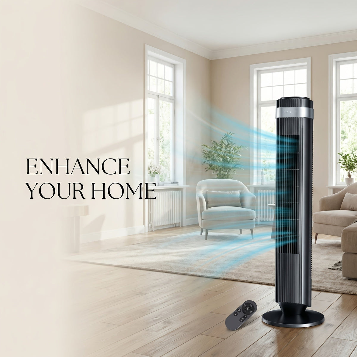Bladeless Tower Fan - 5 Speeds, 64° Oscillating, Remote & Timer Household Appliances - Tophatter Daily Deals