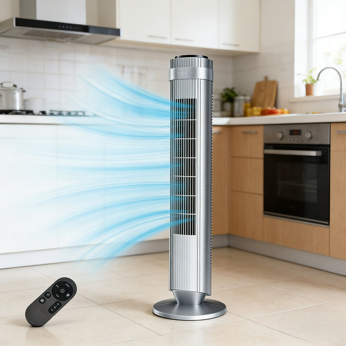Bladeless Tower Fan - 5 Speeds, 64° Oscillating, Remote & Timer Grey Household Appliances - Tophatter Daily Deals