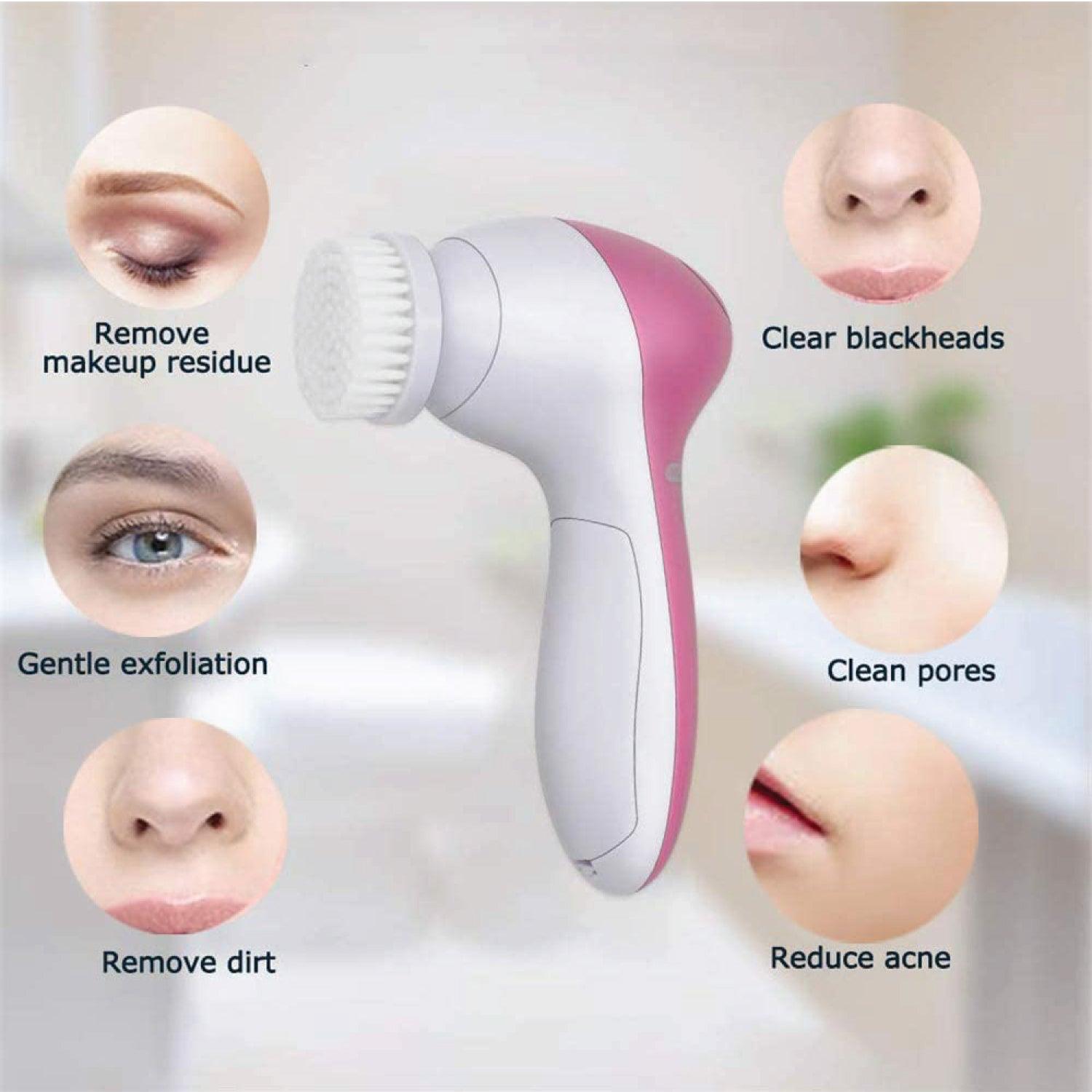 Facial Cleansing Brush - 5 in 1 Electric Facial Cleaner Wash Face Brusher Hand Skin Exfoliation Massager Personal Care - Tophatter Daily Deals