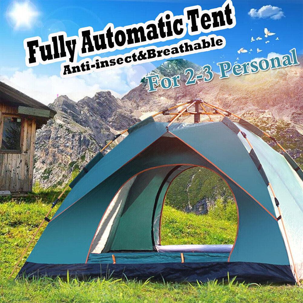 Automatic Pop-up Tent - 2-3 Man Instant Double Layer Pop up Camping Tent Waterproof Outdoor UK Outdoor Recreation - Tophatter Daily Deals