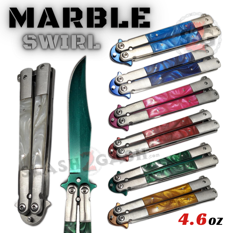 Marble Butterfly Knife Pearl Swirl Colorful Blade Balisong - Asst Colors Knife-Balisong - Tophatter Daily Deals