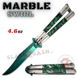 Marble Butterfly Knife Pearl Swirl Colorful Blade Balisong - Asst Colors Green Pearl - Green Blade Knife-Balisong - Tophatter Daily Deals
