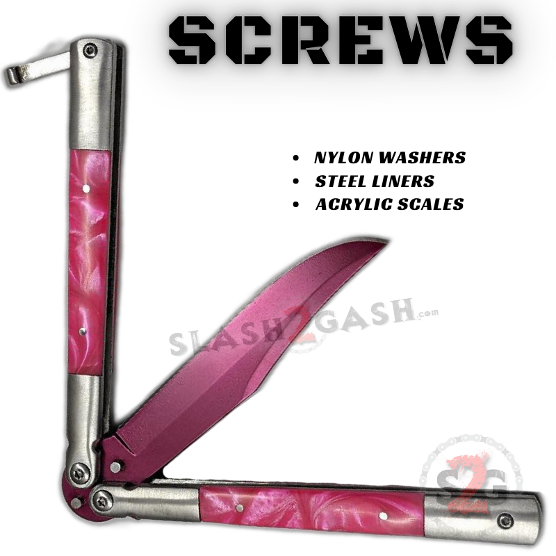 Marble Butterfly Knife Pearl Swirl Single Edge Balisong - Pink Knife-Balisong - Tophatter Daily Deals
